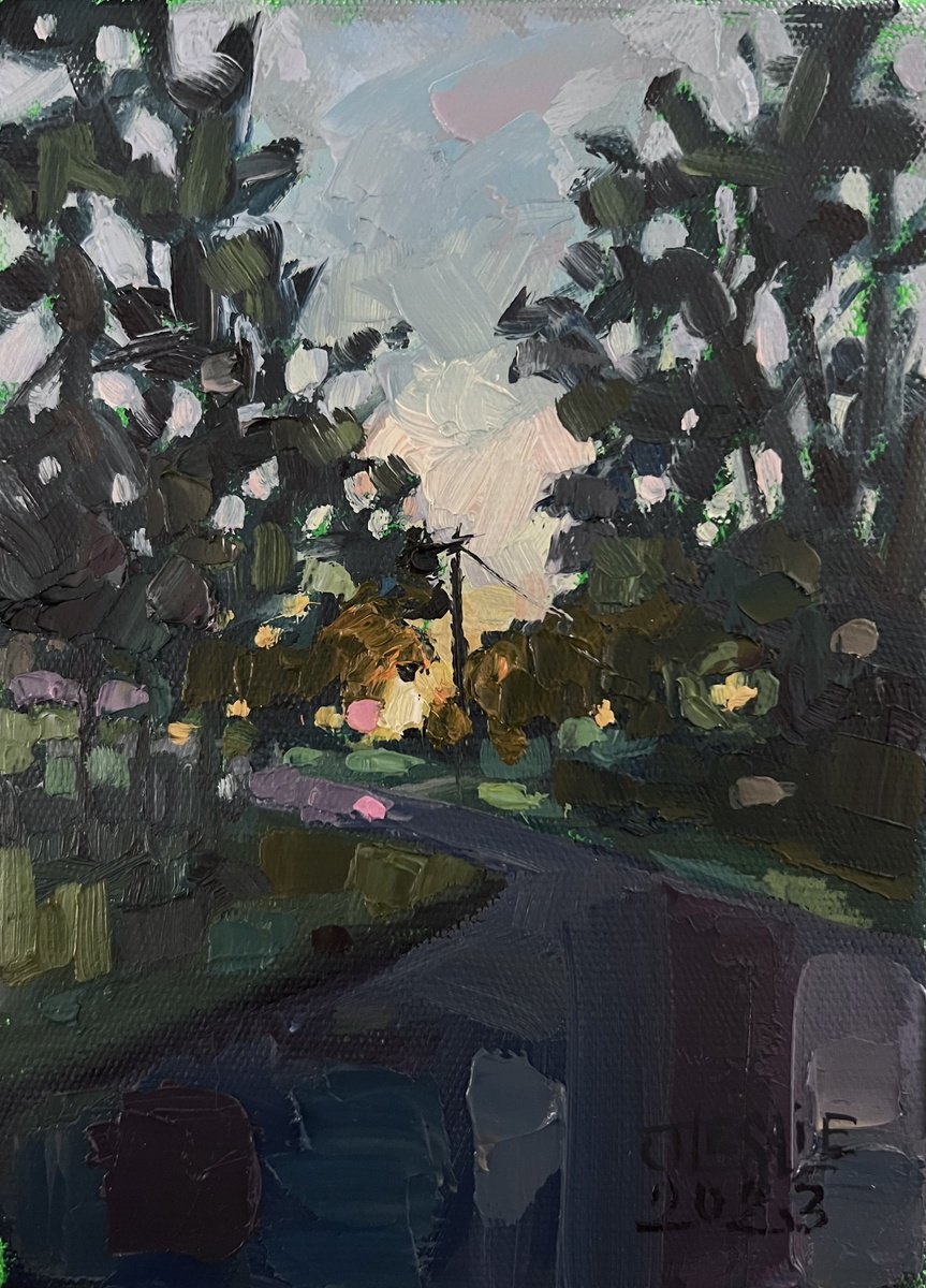 Impressionistic Landscape Oil Painting By Jimmy Leslie, 5 X 7, Morning On Meadow Drive, Original Artwork