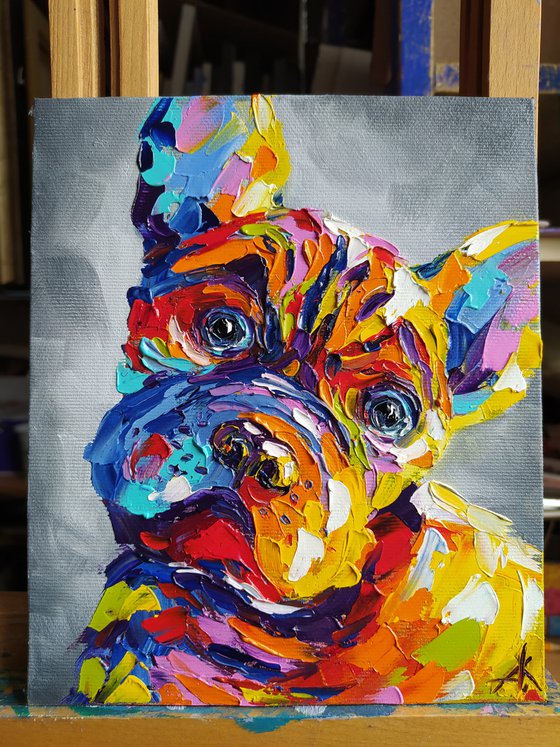 Waiting for food - French Bulldog, dog, animals, oil painting, French Bulldog oil painting, pet, pet oil painting, gift, animals art, bulldog