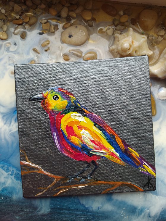 Colored bird - oil painting, bird, birds oil painting, painting on canvas, gift, parrots, bird art, art bird, animals oil painting