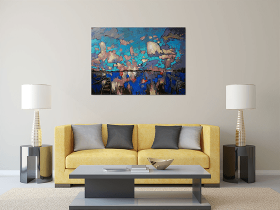 Mirror of water, boats in the clouds