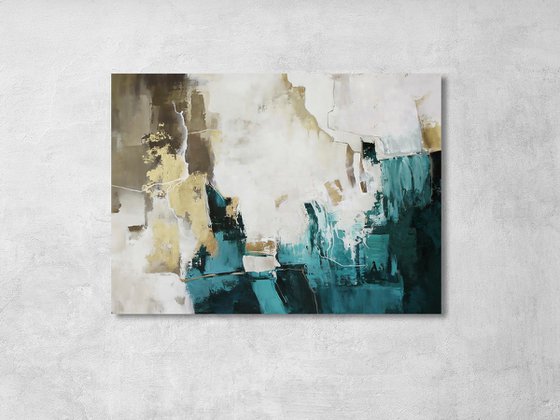 "Teal Flash 2" Abstract teal gold acrylic art