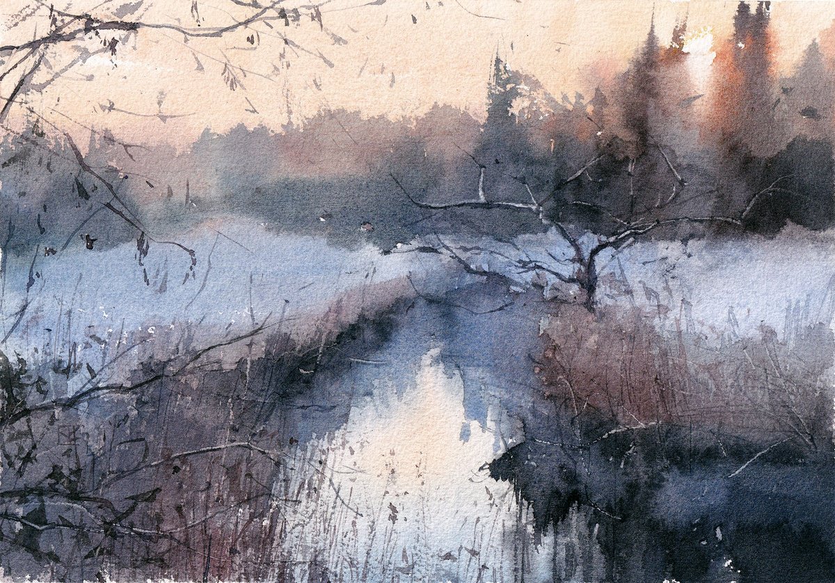Impressionistic Landscape Watercolour By Yurii Prysiazhnyi, 12 X 8", Irish Winter, Original Artwork