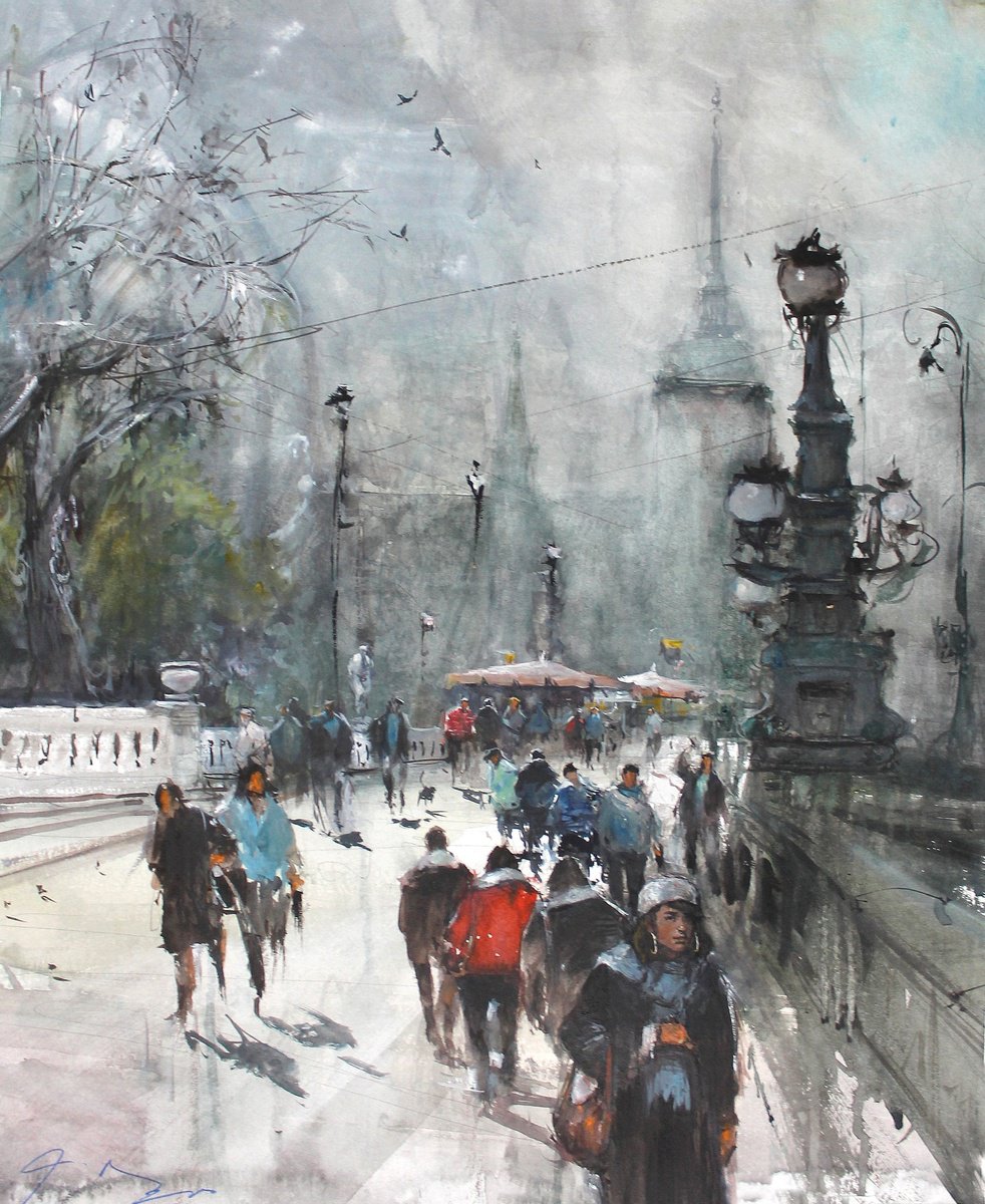 Impressionistic Watercolour , Winter In Volksgarten Park By Maximo Damico, 22 X 27, Artwork For Sale On Artfinder