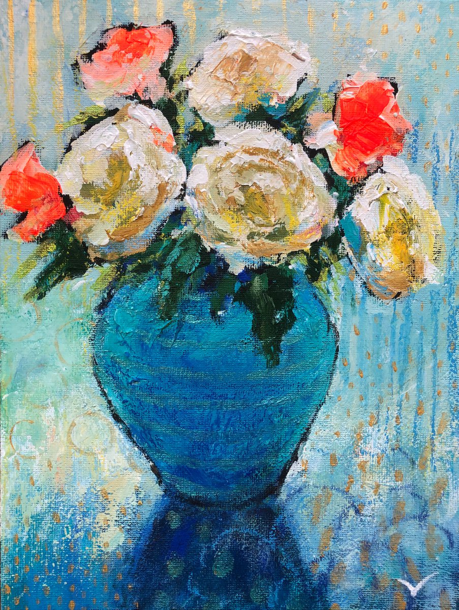 Roses in vase by Olga Kholodova