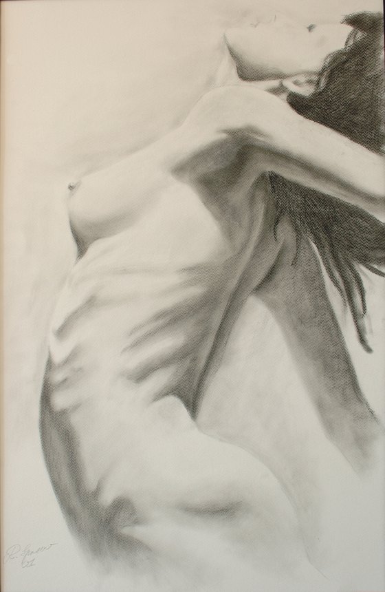 Nude study. Charcoal drawing.