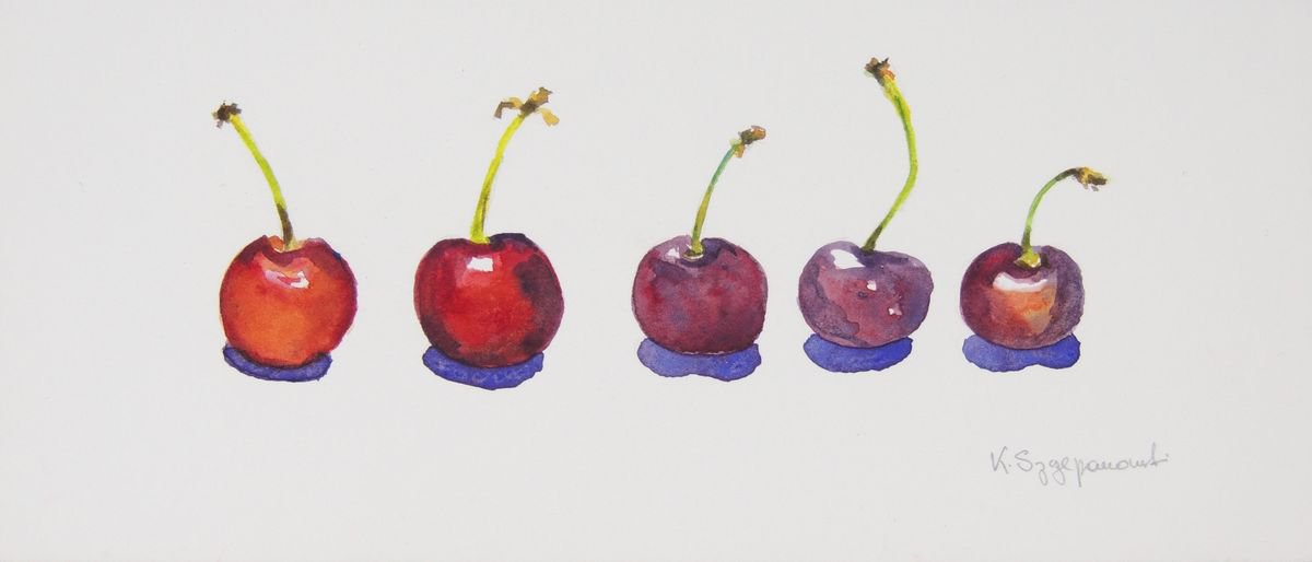 Cherries in a line by Krystyna Szczepanowski