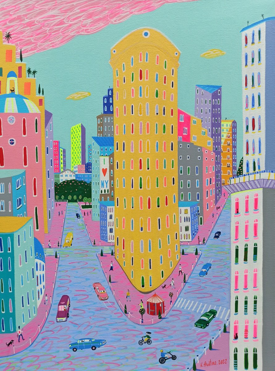 Impressionistic Cityscapes Acrylic Painting By Katrina Avotina, 24 X 32", I ? Ny, Original Artwork