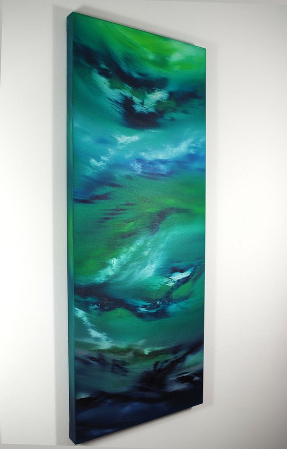 Deepest night, the series, 40x100 cm, Deep edge, LARGE XL, Original abstract painting, oil on canvas