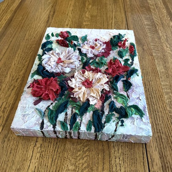 Colorful Floral Art: Thick Paint and Textured Details