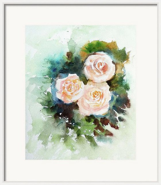 Three cream roses