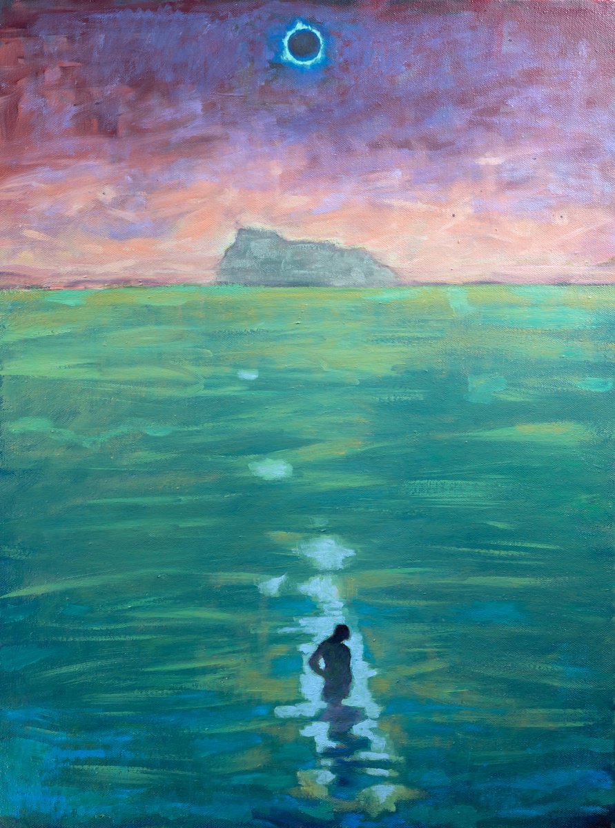 Surrealistic Landscape Oil Painting By Ron Cooper, 18 X 24", Blue Ring Of Fire, Original Artwork