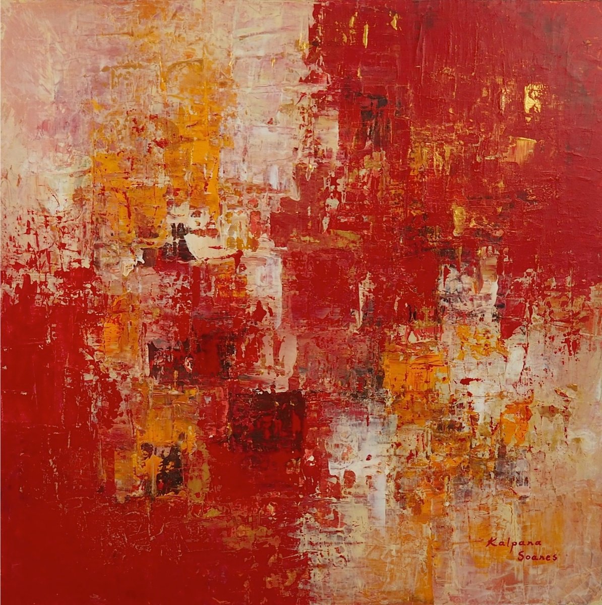 Abstract Acrylic Painting By Kalpana Soanes, 31 X 31", First Love, Original Artwork