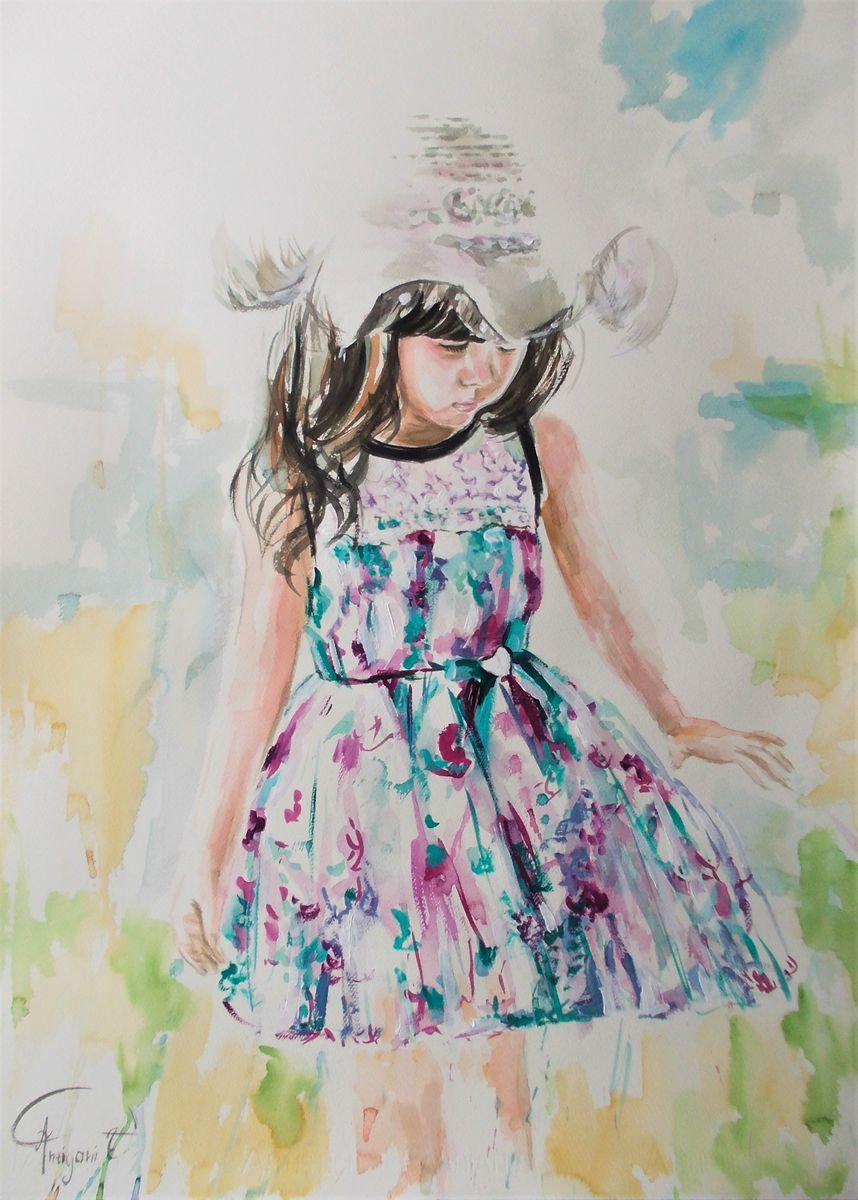 Little Vanessa-Little girl painting by Antigoni Tziora