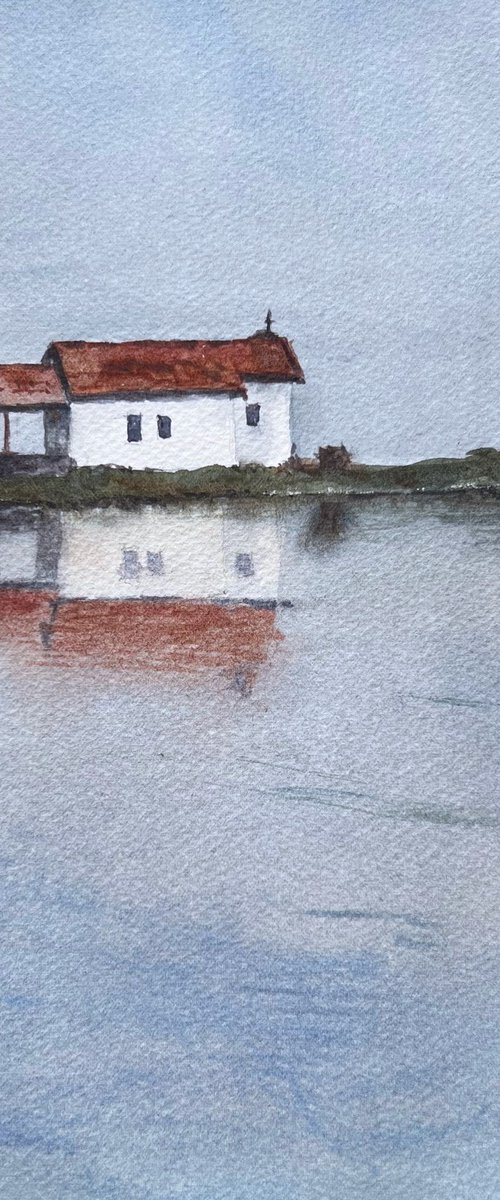 Reflection of the white chapel by Krystyna Szczepanowski