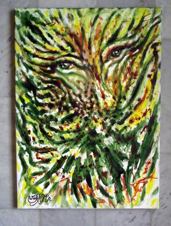 FOLIAR SWEET BEAUTIFUL EYES (Foliar Portray) - Illusionistic figure-Extracting shapes and forms from Lebanese nature - 50x70 cm