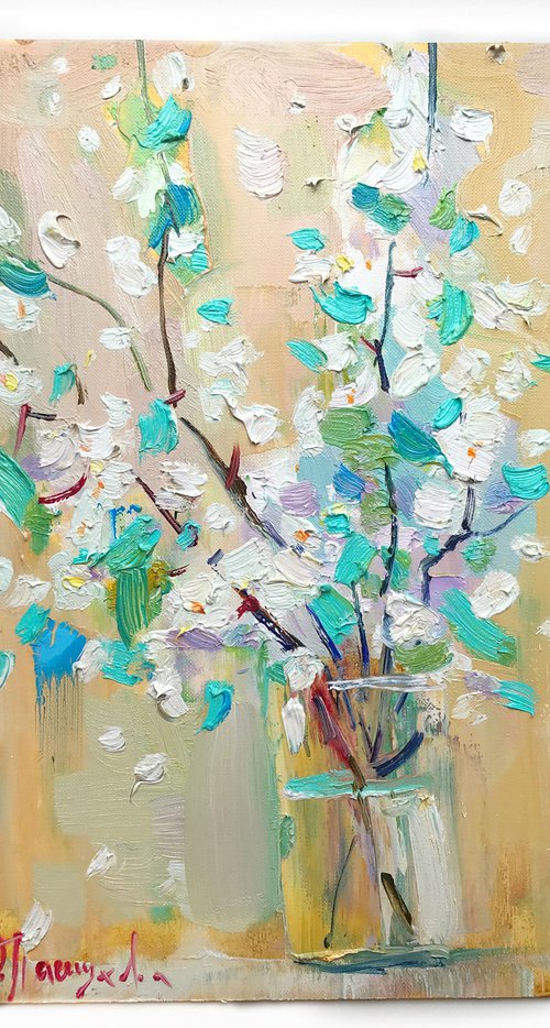 Cherry blossom in a glass by Yuliia Pastukhova