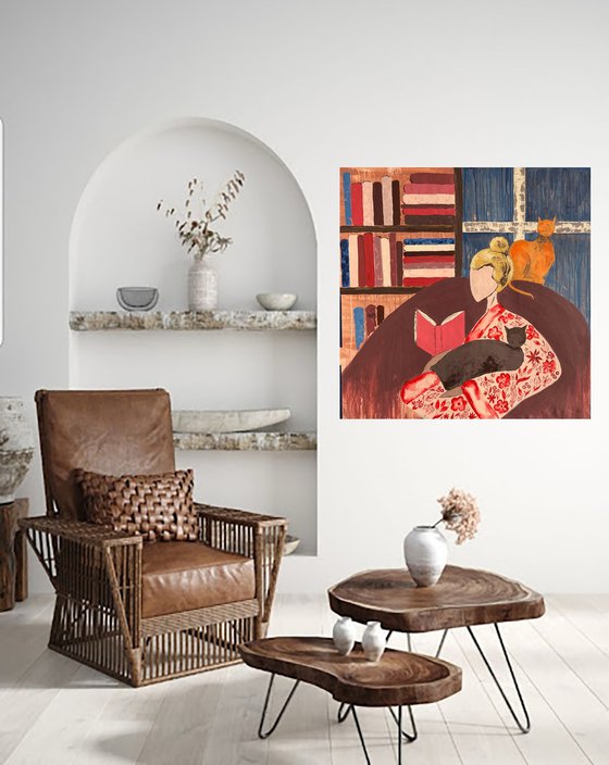 Woman Cat Original Painting