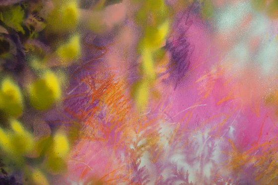 Pink evanescence - semi-abstract spray paint - modern floral - contemporary nature - decorative street art LARGE SIZE UNSTRETCHED