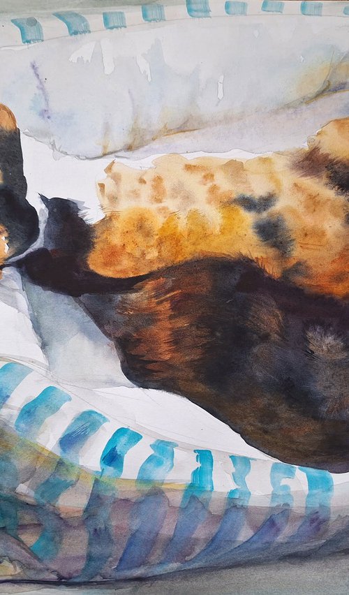 A pair of Abyssinian cats (watercolor painting) by Irina Bibik-Chkolian