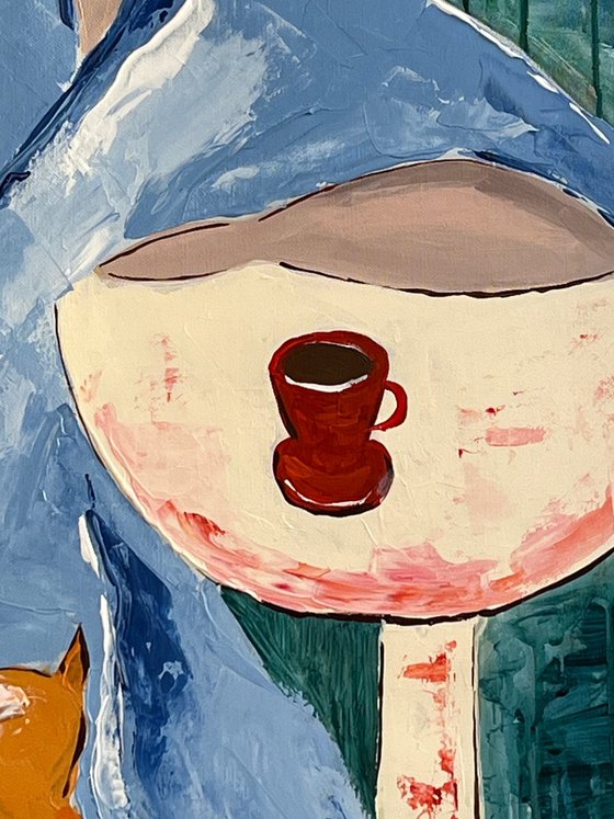 Woman with Cat Painting