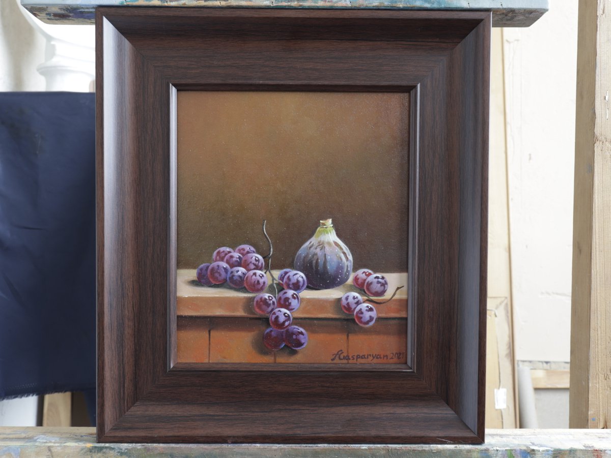 Photorealistic Still Life Oil Painting By Ara Gasparian, 11 X 13, Still Life Grapes And Figs, Original Artwork