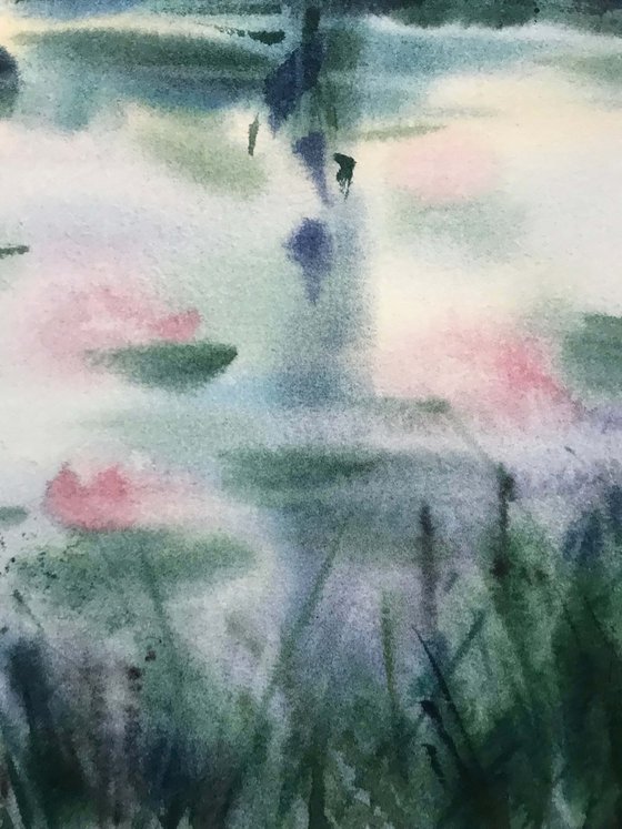 Old pond. one of a kind. original painting. gift.