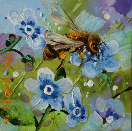 Bee and Blue Flowers