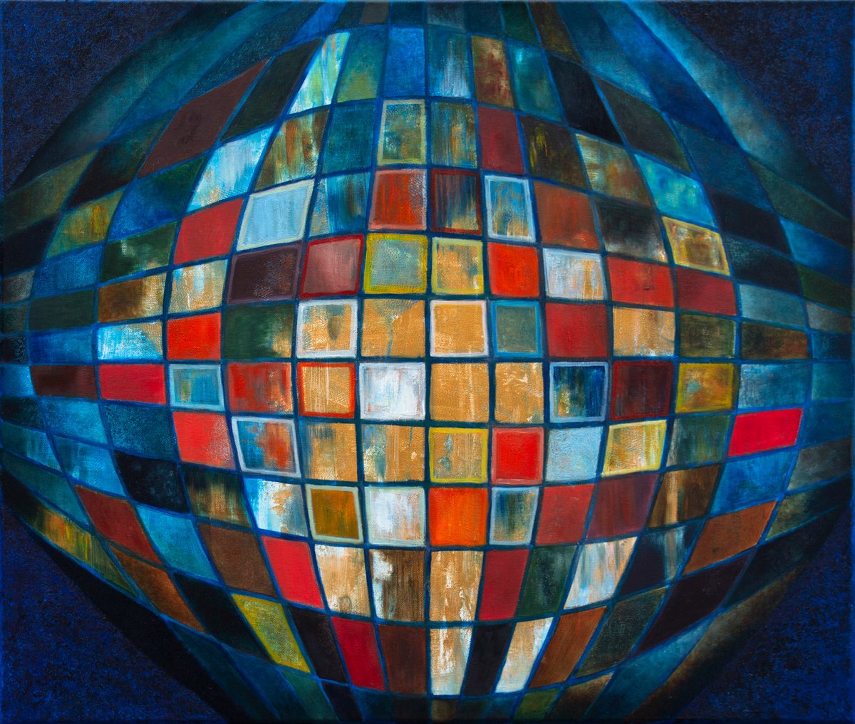 Geometric Abstract Oil Painting By Mila Moroko, 28 X 24", Golden Eyes, Original Artwork