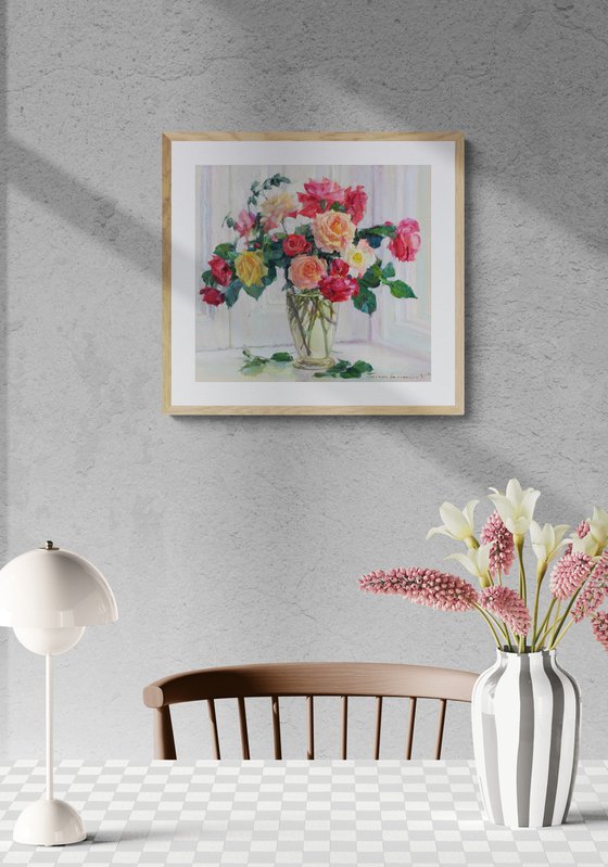 Roses in a glass vase