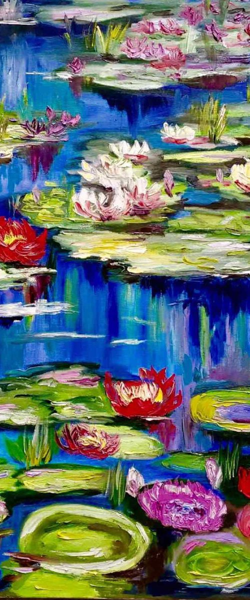 Pond of Claude Monet in Giverny  ,  water lilies, irises by Olga Koval