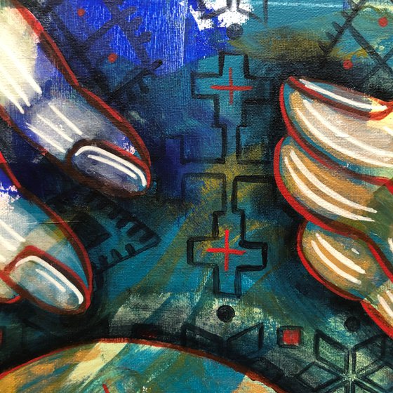 “Warm bread” blue abstract painting about Ukraine