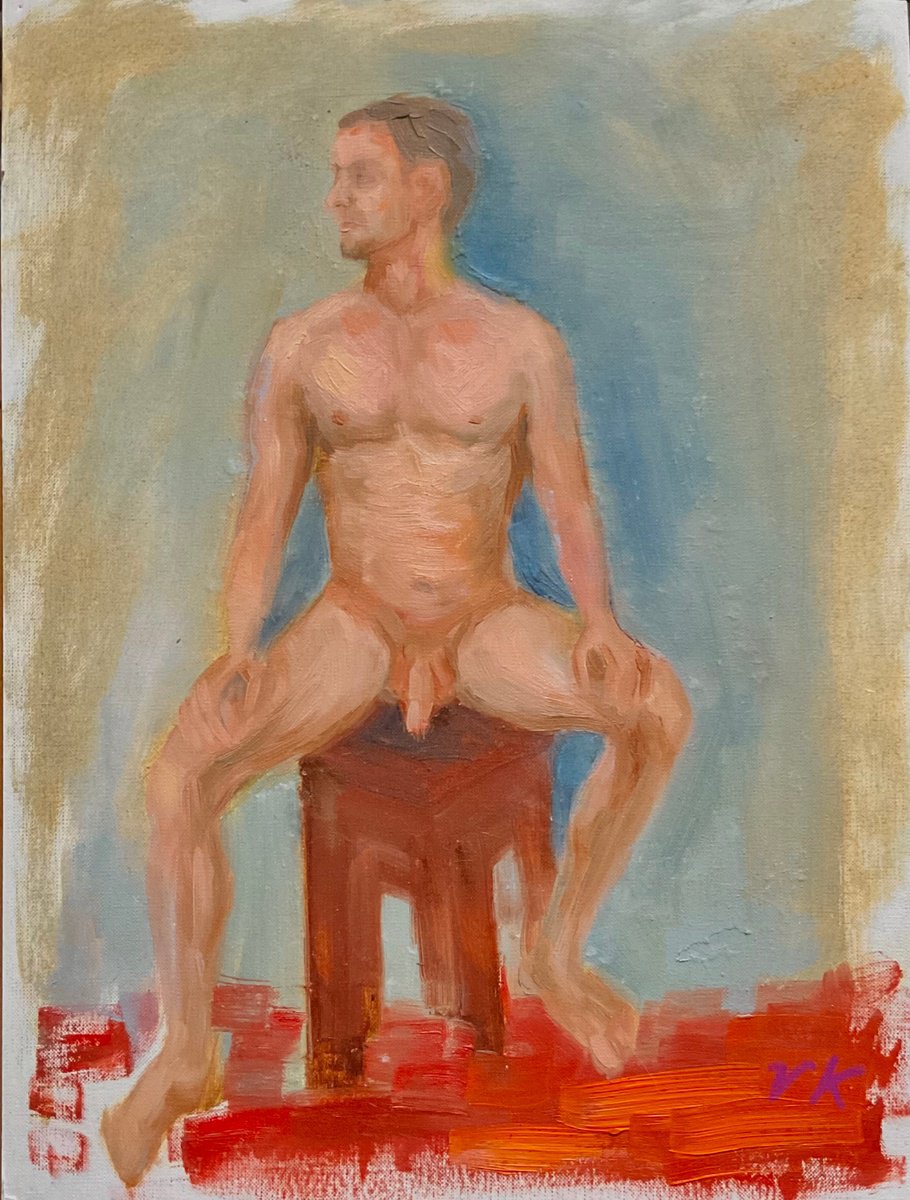 Impressionistic Portrait Oil Painting By Vera Klimova, 12 X 16", Relaxed, Original Artwork