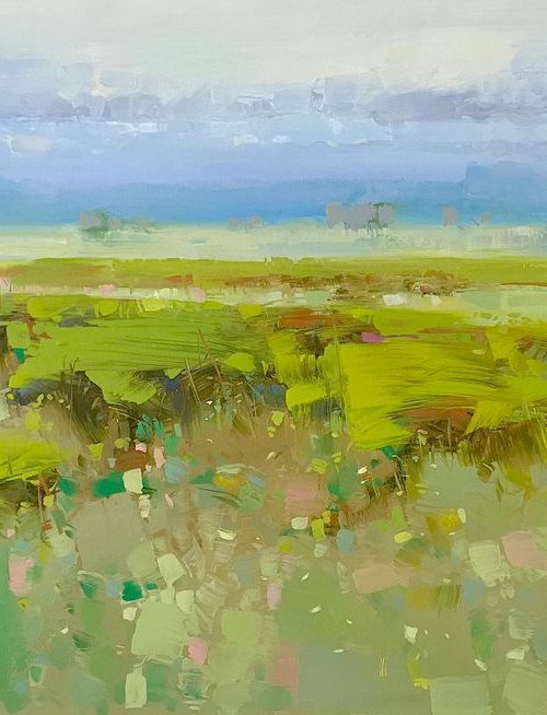 Spring Field, Landscape Original oil painting, One of a kind Signed by Vahe Yeremyan