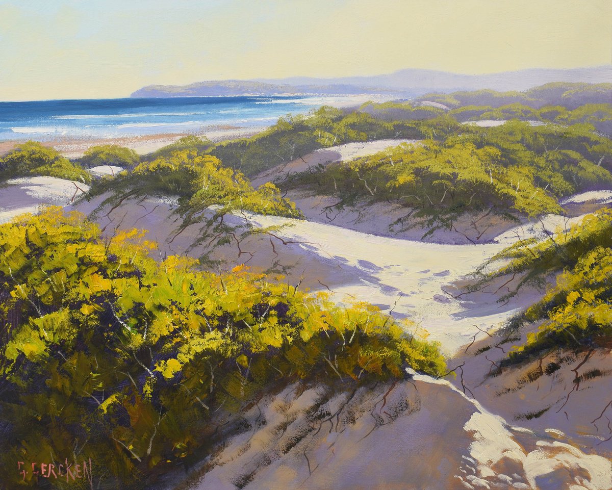 Summer Beach Painting original oil coastal sand dunes seascape by Graham Gercken