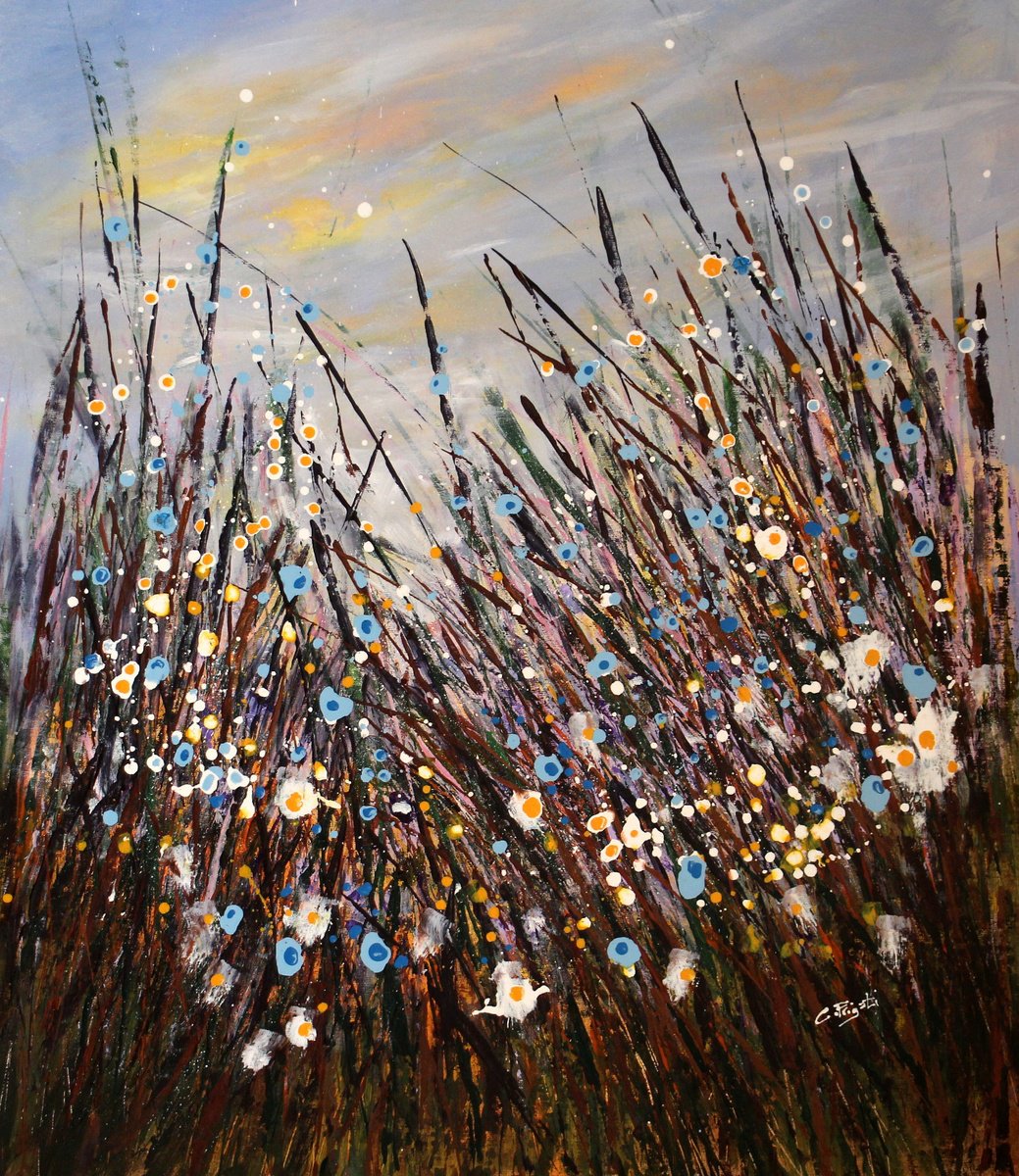 Impressionistic Botanical Acrylic Painting By Cecilia Frigati, 28 X 31, Ascending Winter, Original Artwork