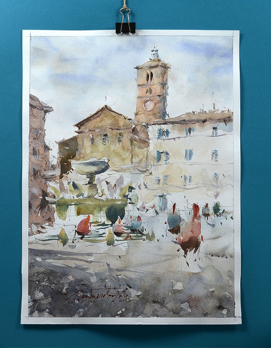 Rome Watercolor Landscape. by Marin Victor