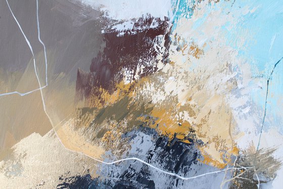 "Blue Rime 2" Teal gray gold abstract acrylic