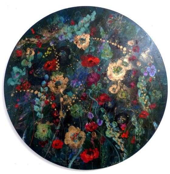 "Flower waves". Tondo round canvas 60cm.