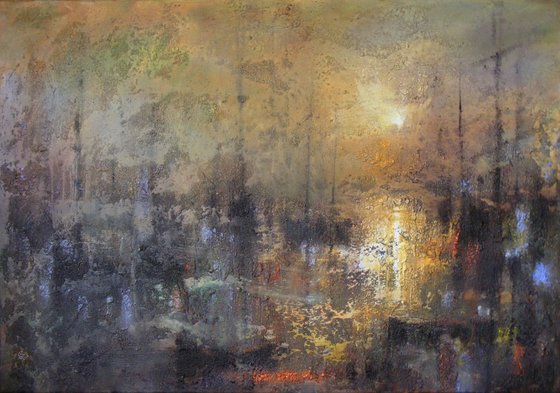 "Harbor of destroyed dreams -Between what you Feel and what you Know" / Large size W 100x H 70cm