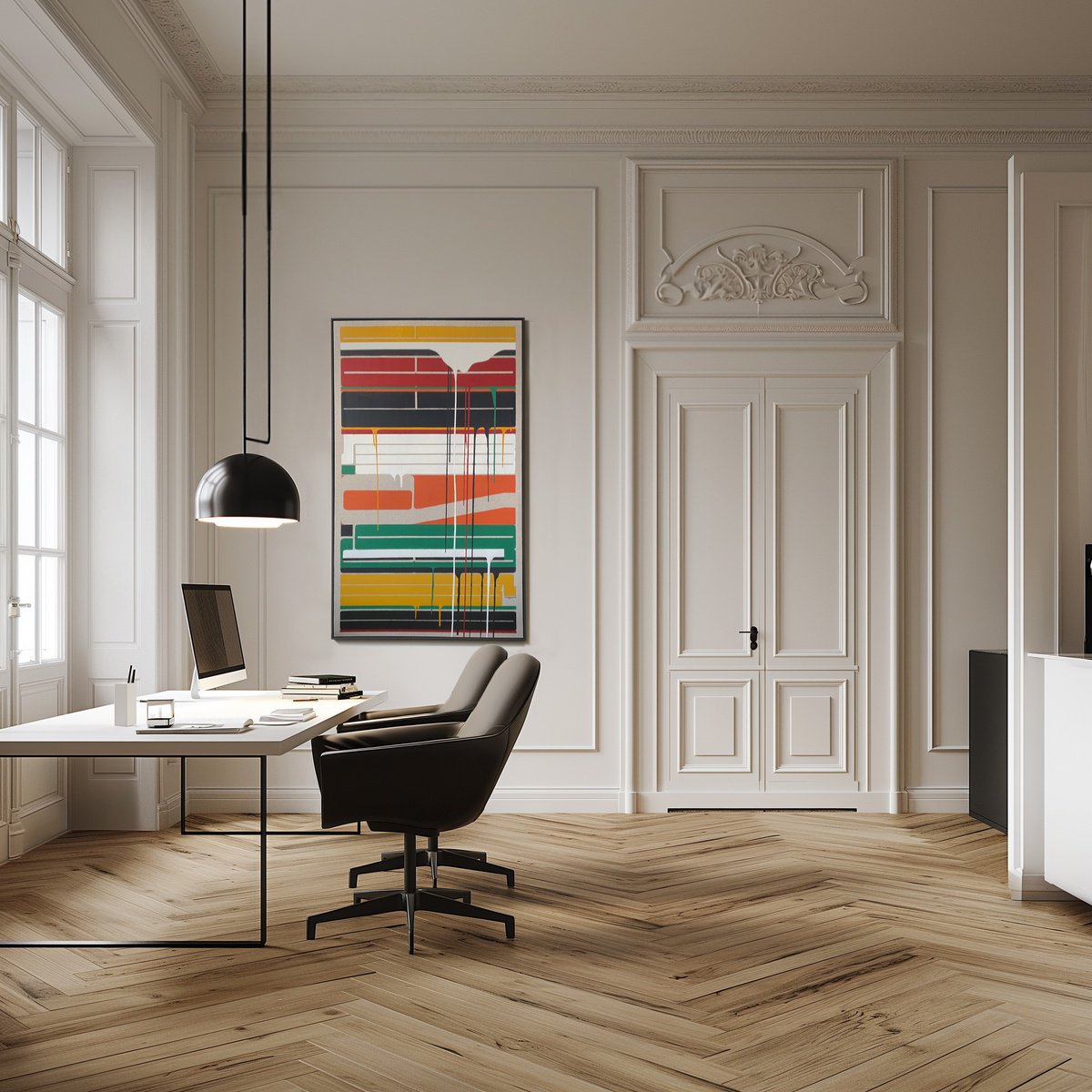 Geometric Abstract Acrylic Painting By Andrey Pavli, 35 X 65, All Colors, Original Artwork