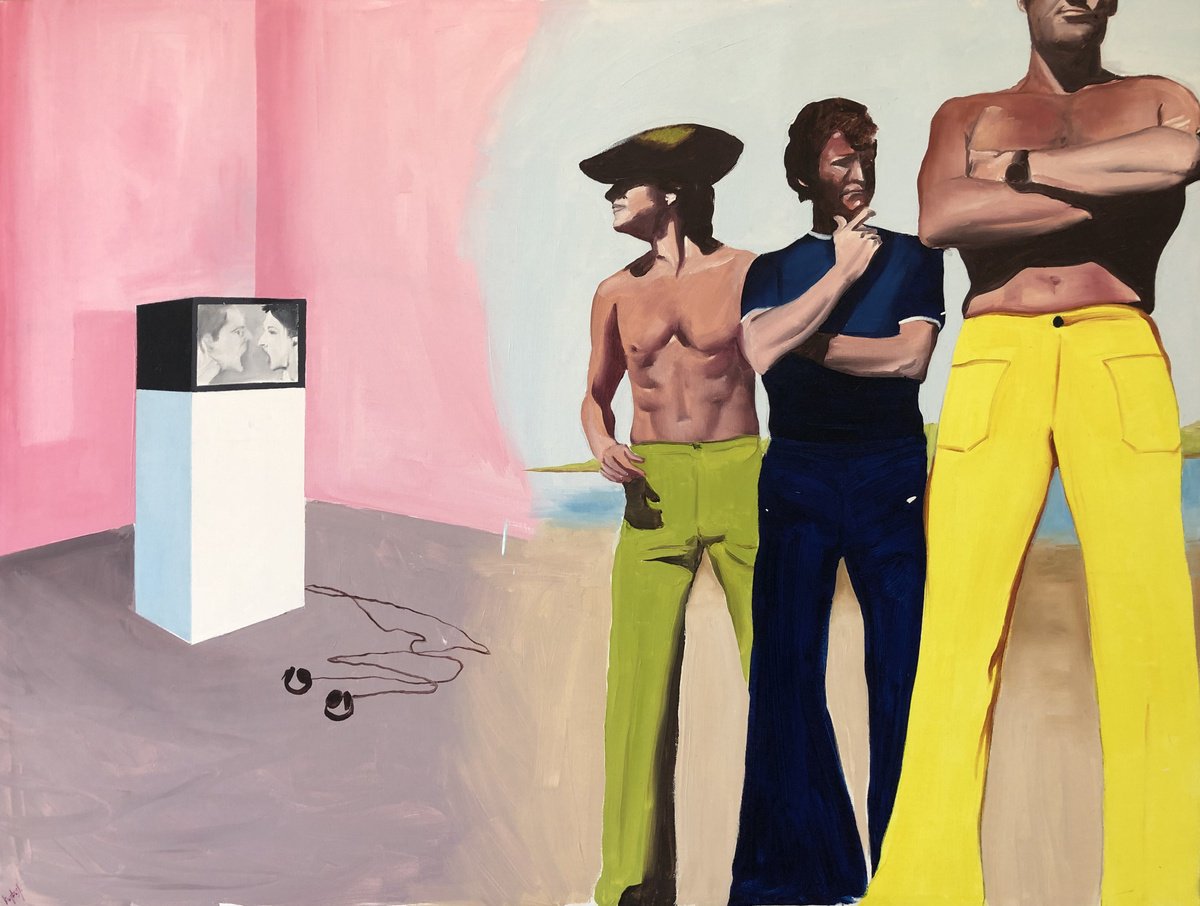 Urban And Pop Portrait Oil Painting By Kujbus Janos, 39 X 30", Viewers, Original Artwork