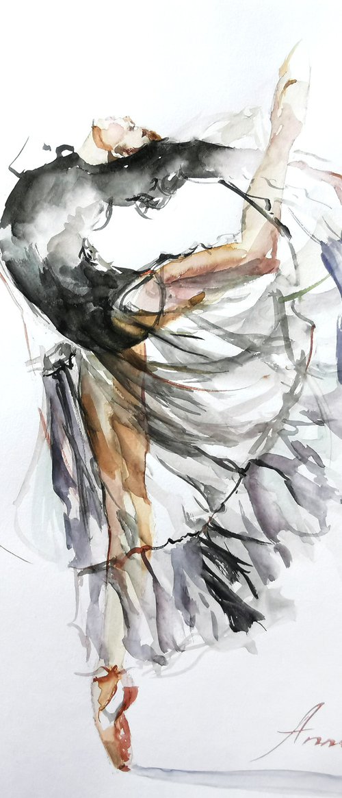 Ballet Art, Ballet dancer drawing on paper by Annet Loginova