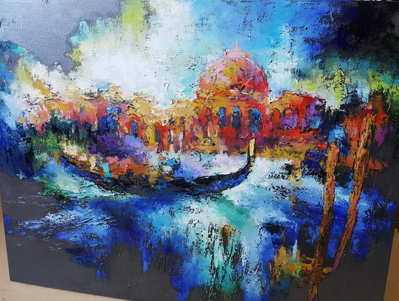 Abstract painting Mysterious Venice, cityscape Italy