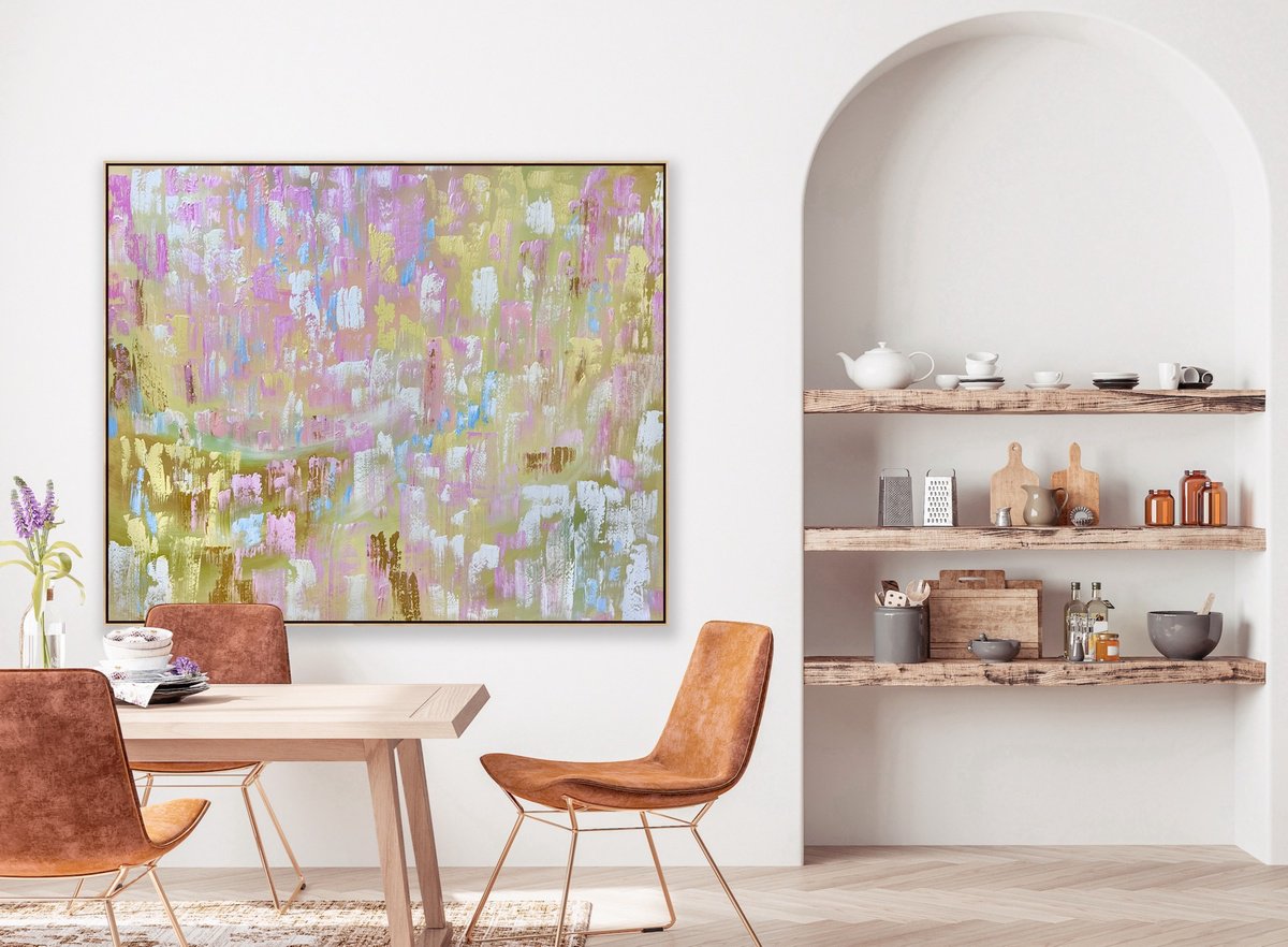 Organic Abstract Acrylic Painting By Alanah Jarvis, 67 X 55, Sunlit Mornings, Original Artwork