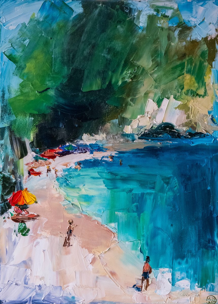 Impressionistic Landscape Oil Painting By Mily Art, 20 X 28", Vibrant Coastal Beach Art, Original Artwork