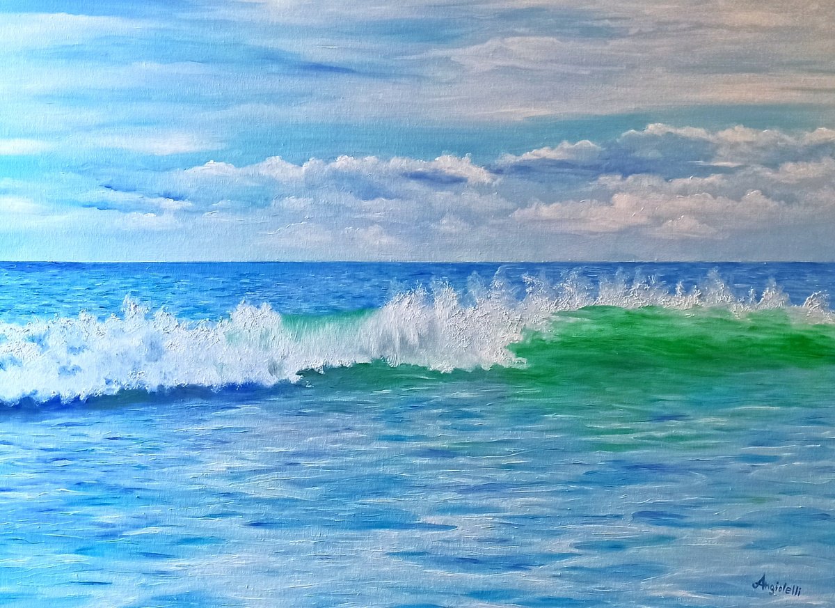 Photorealistic Landscape Oil Painting By Anna Rita Angiolelli, 30 X 22, The Wave, Original Artwork