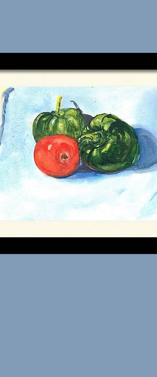 Green Bell Peppers & Tomato by Asha Shenoy