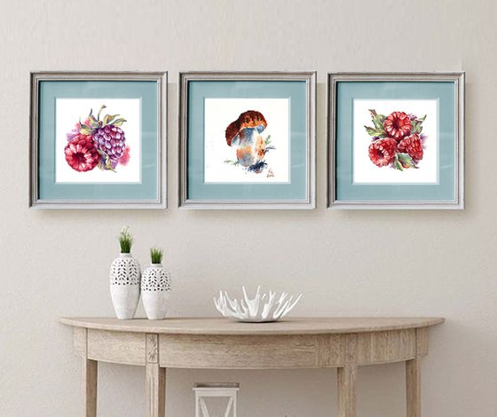 Triptych "Berries + Mushroom"