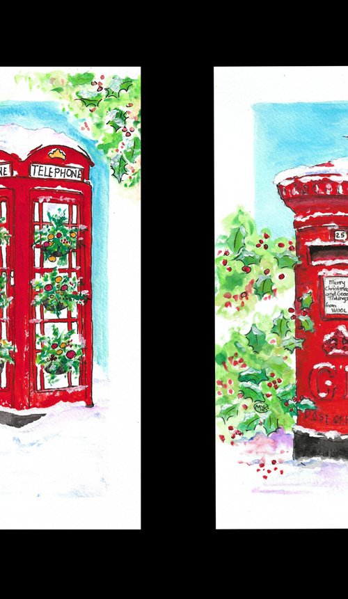 Red mailbox and phone box Christmas by MARJANSART