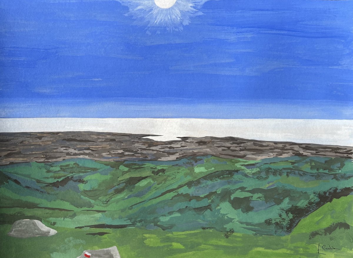 Landscape Painting By Cadiou Frederic, 17 X 13, On The Windy Ridges Between Prati And Usciolu, Original Artwork